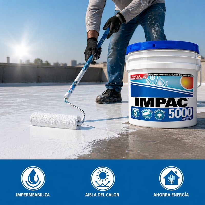 Impermeabilizante Acrílico 5000 Fibratado Aislante Térmico Cubeta Color Blanco
