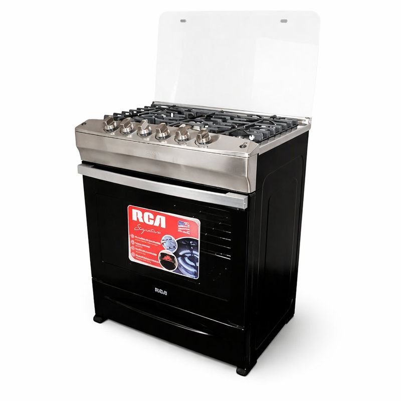 Estufa a Gas de 30 plg de 5 Quemadores con Horno Acero Inoxidable Color Negro