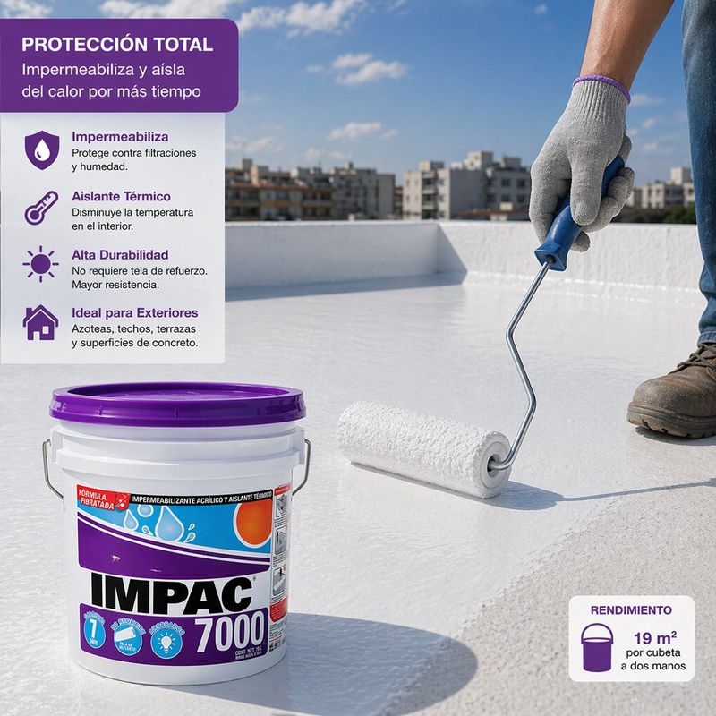 Impermeabilizante Acrílico 7000 Fibratado Aislante Térmico Cubeta Color Blanco