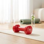 Mancuerna Hexagonal Recubierta de Vinilo Color Rojo de 5 Libras para Entrenamiento