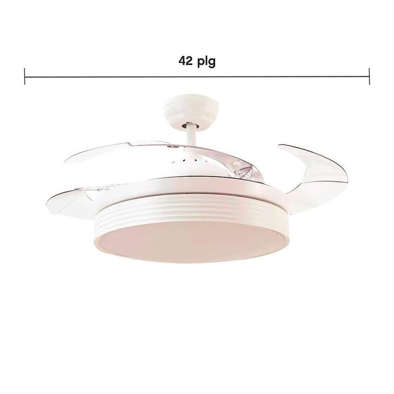 Ventilador de Techo con Luz LED y Aspas Retráctiles de 42 Plg Blanco y Transparente