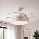 Ventilador de Techo con Luz LED y Aspas Retráctiles de 42 Plg Blanco y Transparente