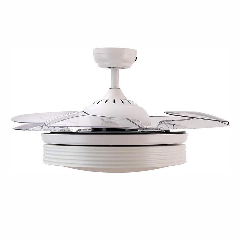 Ventilador de Techo con Luz LED y Aspas Retráctiles de 42 Plg Blanco y Transparente