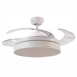 Ventilador de Techo con Luz LED y Aspas Retráctiles de 42 Plg Blanco y Transparente