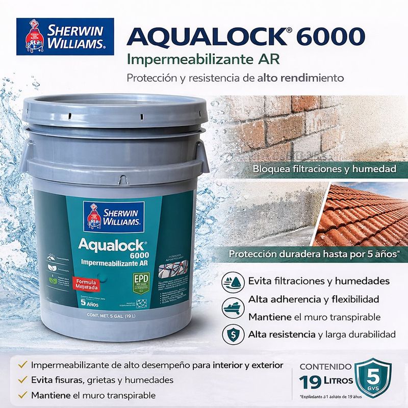 Impermeabilizante y Termoreflectante Aqualock 6000 AR en Cubeta de 19 Litros Color Rojo