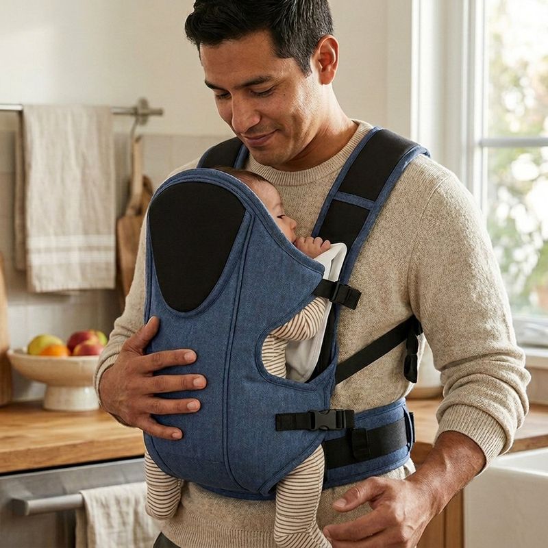 Cargador de Bebé Tipo Mochila Azul con Negro y Respaldo Acolchado