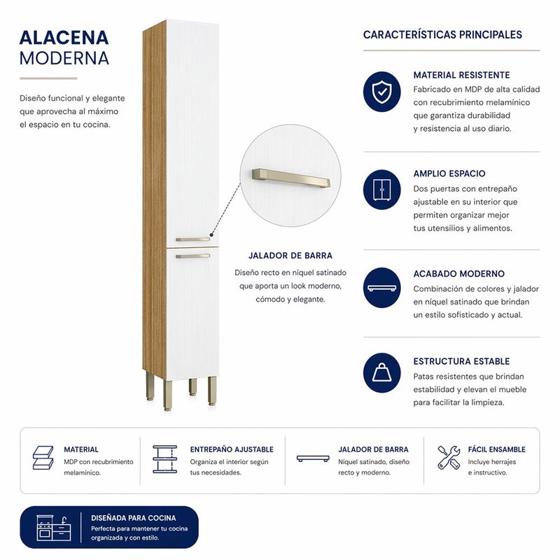 Mueble de Cocina con 2 Puertas 40.3 x 36.5 x 208 cm Blanco Cenizo