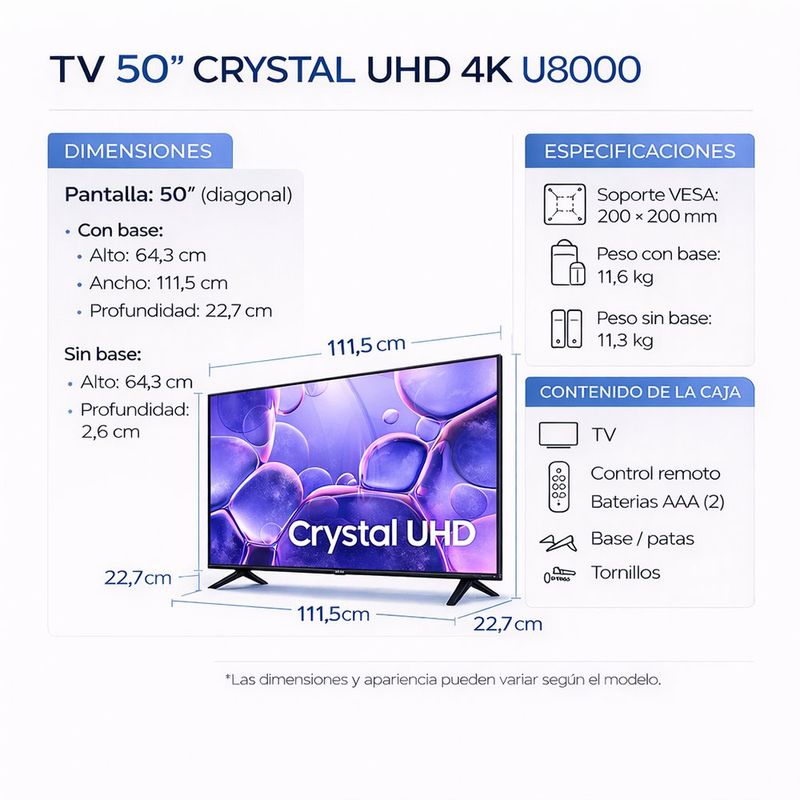 Televisor Smart de 50" Crystal Ultra HD 4K