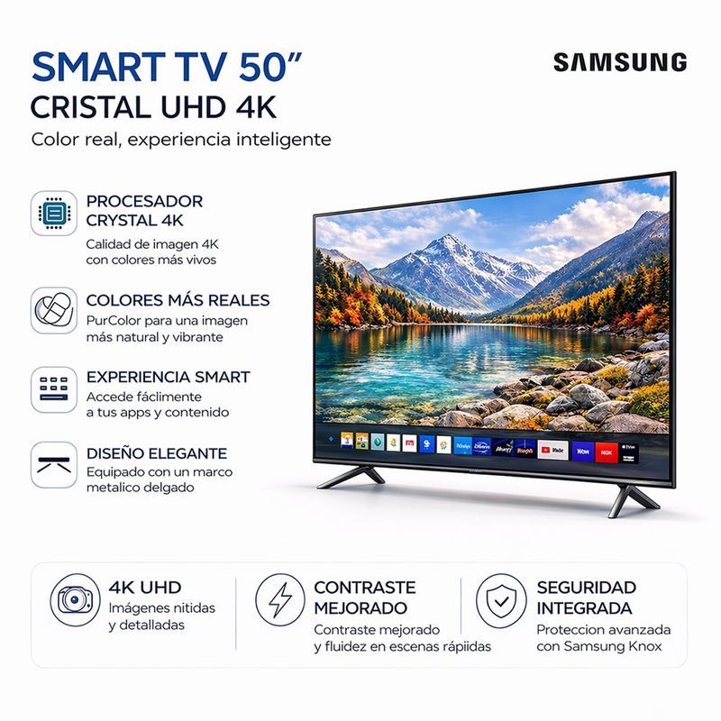 Televisor Smart TV LED Crystal UHD 4K de 50 Plg Modelo U8000F Negro