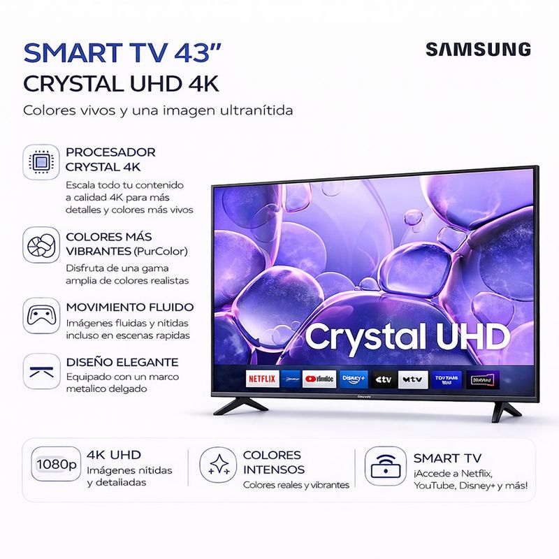 Televisor Smart de 43" Crystal Ultra HD 4K Modelo AU8000