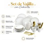 Vajilla de Porcelana con Cubiertos de 36 Piezas Color Blanco con Borde Dorado