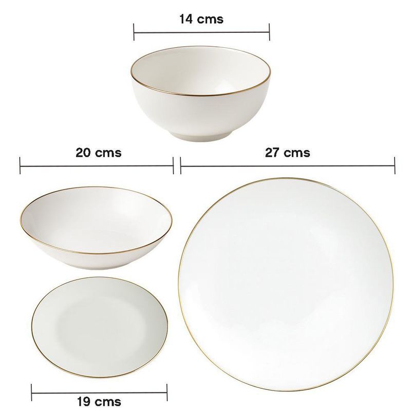 Vajilla de Porcelana con Cubiertos de 36 Piezas Color Blanco con Borde Dorado