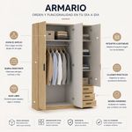 Armario Dan con 3 Puertas y 3 Gavetas para Dormitorio de 49.8 x 147 x 200.4 cm Color Café Claro