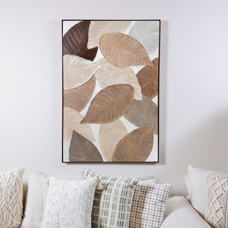 Cuadro Decorativo de Hojas Marrones Texturizadas con Marco de 82 x 122 cm