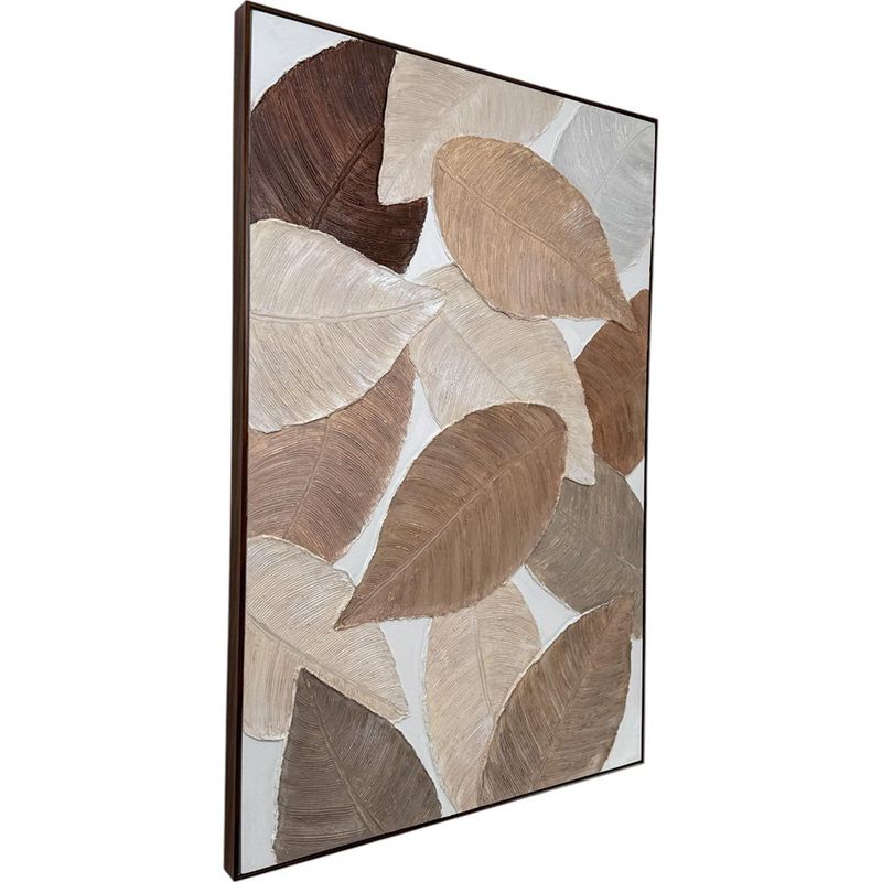 Cuadro Decorativo de Hojas Marrones Texturizadas con Marco de 82 x 122 cm