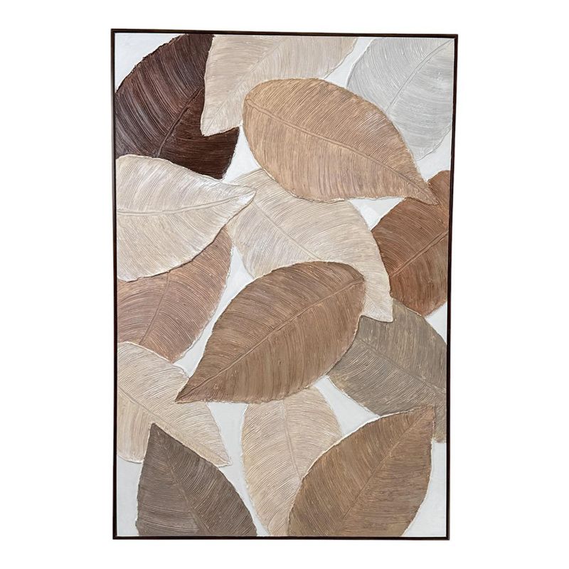 Cuadro Decorativo de Hojas Marrones Texturizadas con Marco de 82 x 122 cm