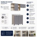 Juego de Gabinetes para Cocina Lucy de 64 x 140 x 31.2 cm con Top Gris y Beige