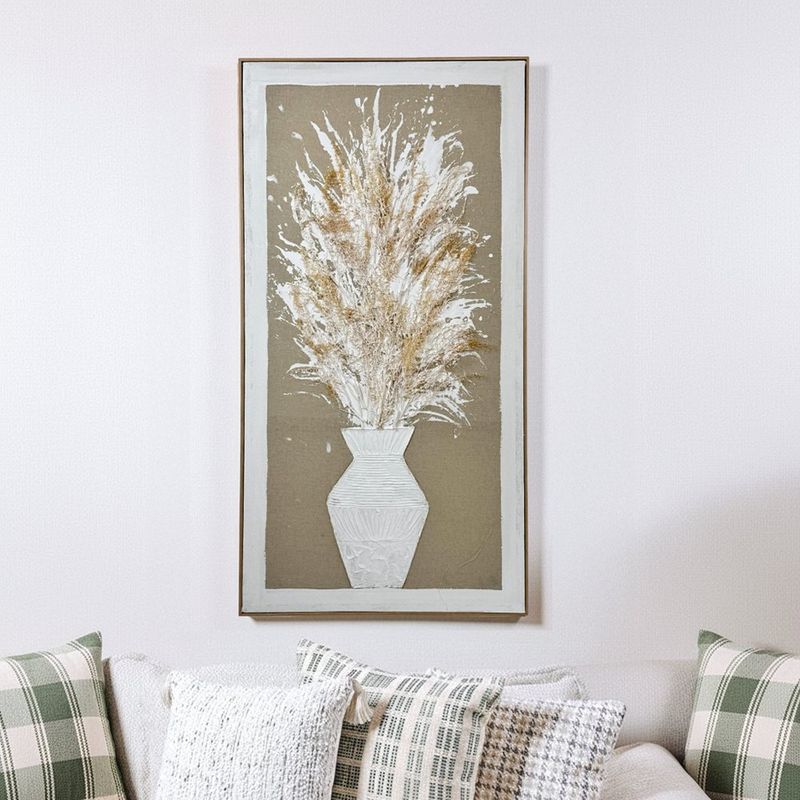 Cuadro Decorativo Jarrón con Flores Texturizadas con Marco de 62 x 122 cm