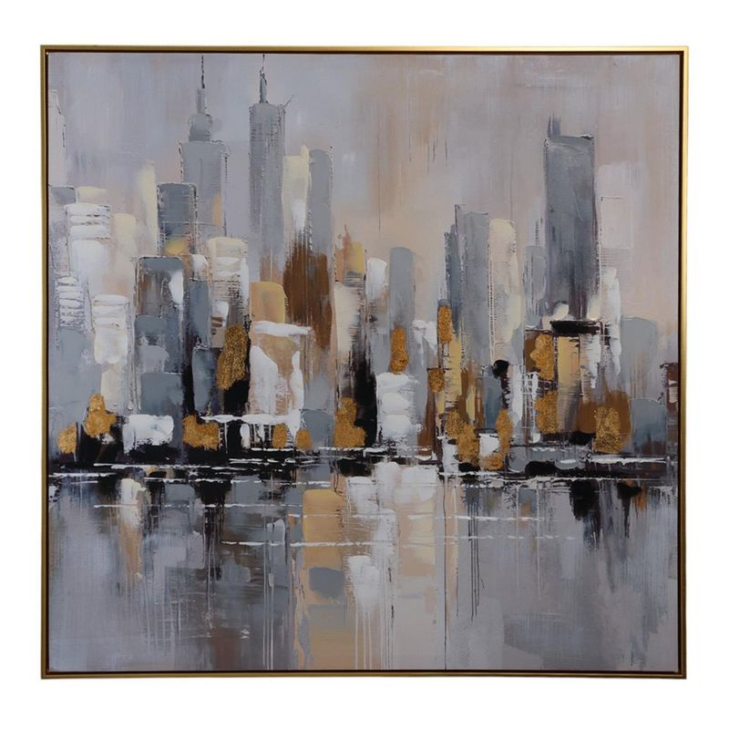 Cuadro Decorativo de Ciudad al Óleo con Marco Dorado de 82.5 x 122.5 cm