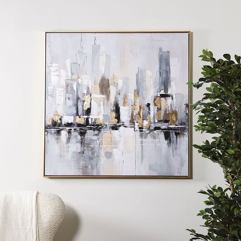 Cuadro Decorativo de Ciudad al Óleo con Marco Dorado de 82.5 x 122.5 cm