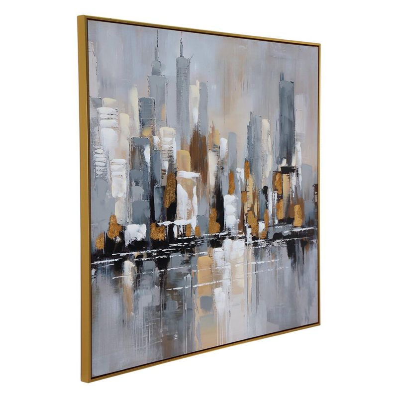 Cuadro Decorativo de Ciudad al Óleo con Marco Dorado de 82.5 x 122.5 cm