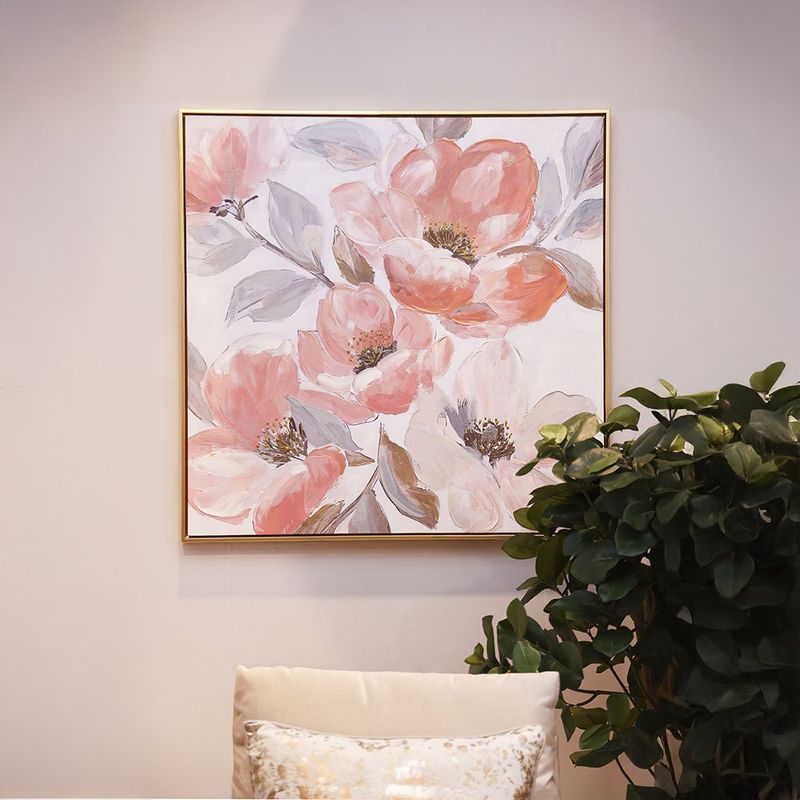 Cuadro Decorativo de Flores Rosadas con Marco Dorado de 82.5 x 122.5 cm