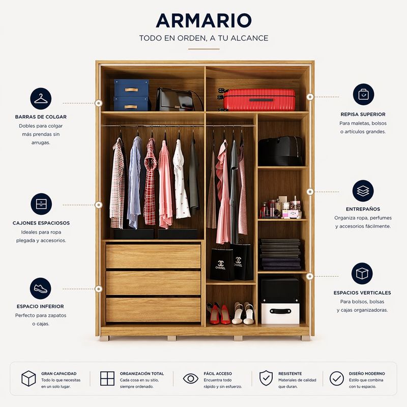 Armario Barb Madera Café y Blanco para Dormitorio 57 x 182 x 234 cm