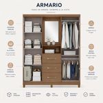 Armario Terry con Espejo 4 Puertas y 3 Gavetas para Dormitorio 46.5 x 160 x 200 cm