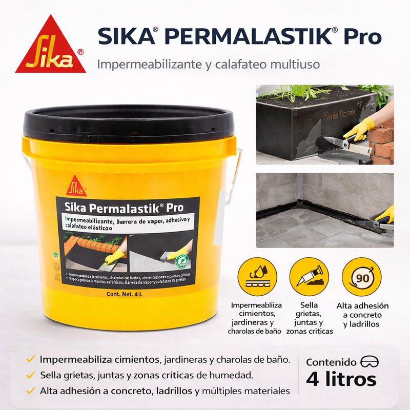 Impermeabilizante Asfáltico Permalastik Pro 4 L para Cimentaciones Color Negro