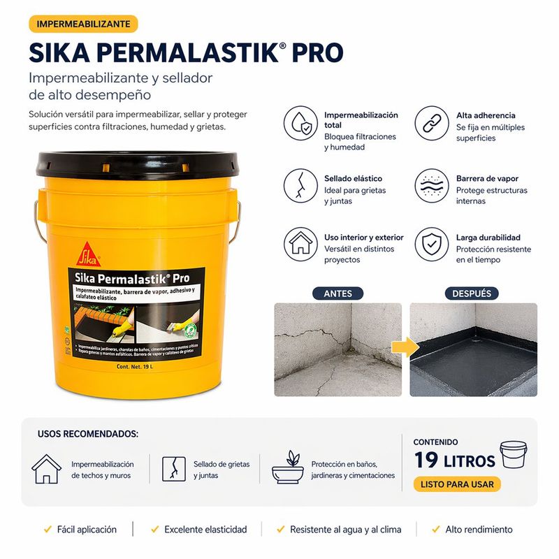 Impermeabilizante Asfáltico Permalastik Pro Cubeta 19 L para Cimentaciones Color Negro