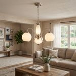 Lámpara de Techo 3 Luces de Vidrio Blanco Base E27 de 60 W Níquel Satinado