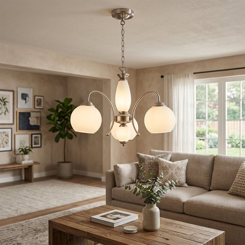 Lámpara de Techo 3 Luces de Vidrio Blanco Base E27 de 60 W Níquel Satinado