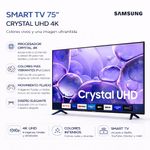 Televisor Smart TV LED Crystal UHD 4K de 75 Plg Modelo U8000F Negro
