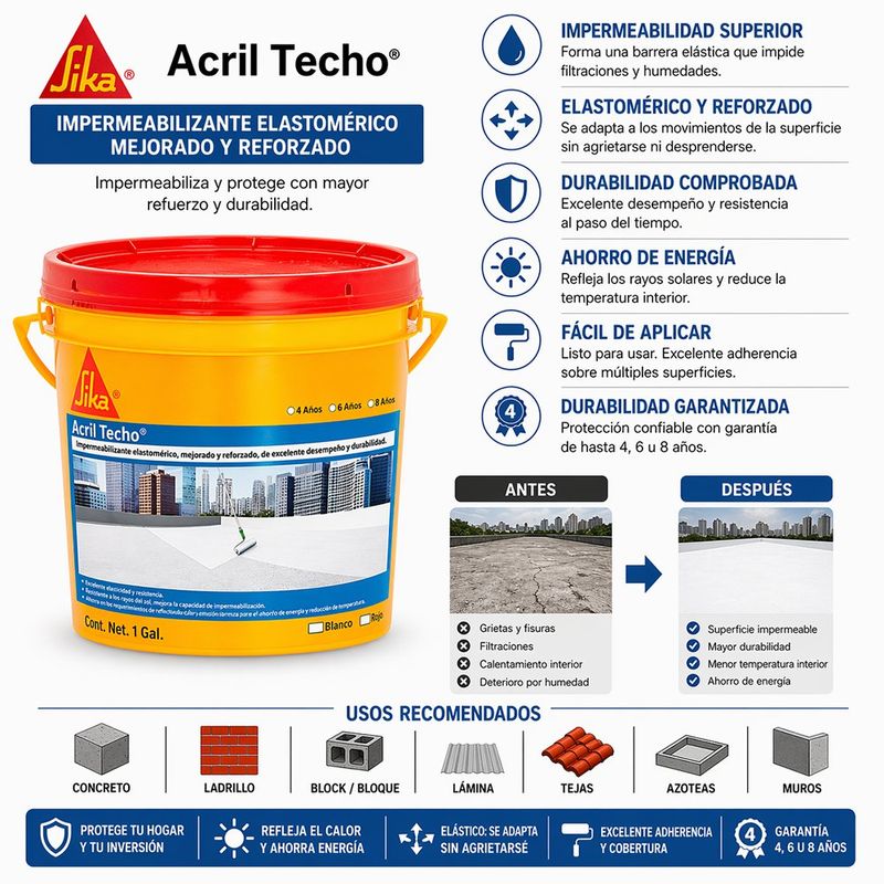 Impermeabilizante Acrilico Acril Techo Power 4 GT 1 Galón Color Rojo