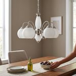 Lámpara de Techo 5 Luces de Vidrio Opalino Base E27 de 60 W Níquel Satinado