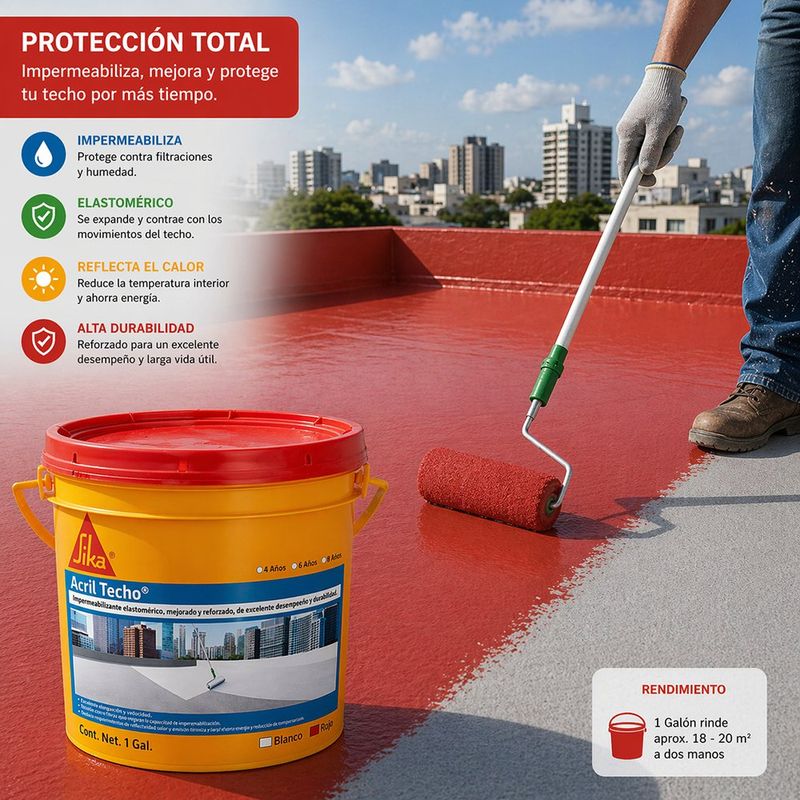 Impermeabilizante Acrilico Acril Techo Power 6 GT 1 Galón Color Rojo