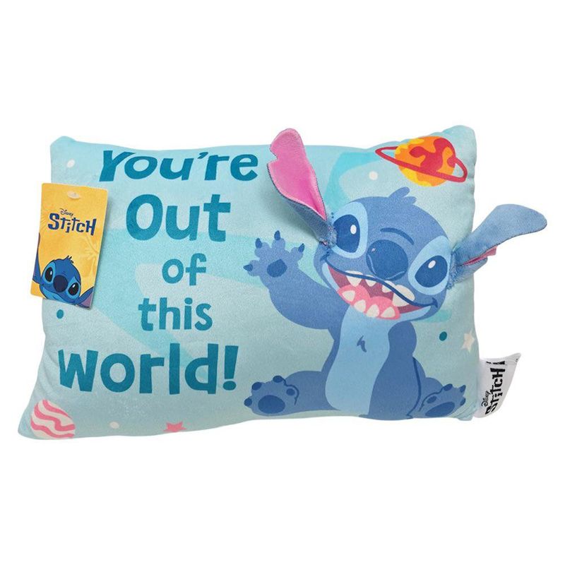 Almohada Infantil Decorativa 3D Stitch Celeste de 21 x 30 cm Suave para Dormitorio
