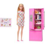 Set Barbie con Refrigerador, Muñeca y Accesorios de Cocina