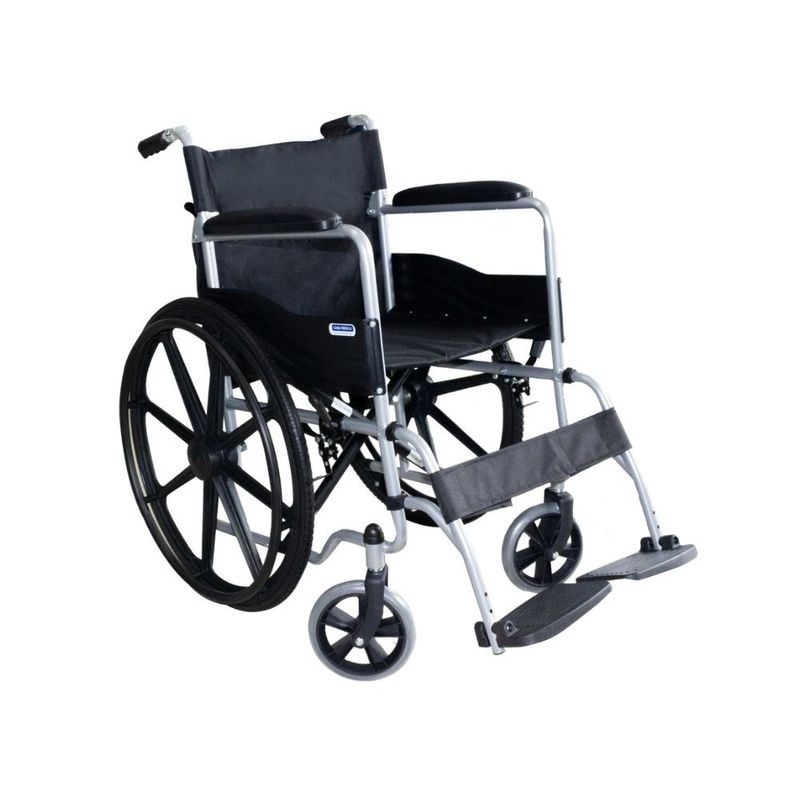 Silla de Ruedas Básica de Aluminio con Ruedas Sólidas 64 x 61 x 88 cm Gris y Negro