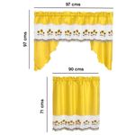 Cortinas para Cocina 3 Piezas con Estampado de Girasoles Color Amarillo