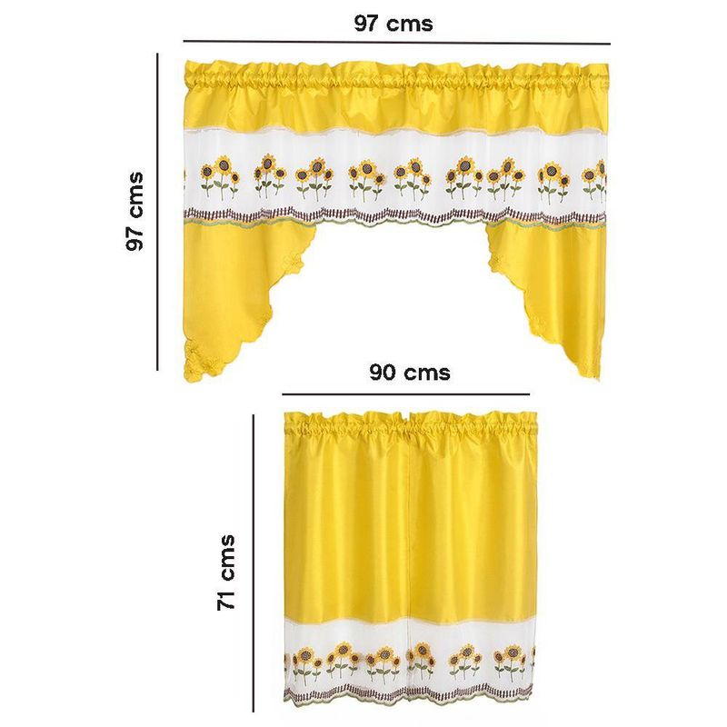 Cortinas para Cocina 3 Piezas con Estampado de Girasoles Color Amarillo