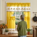 Cortinas para Cocina 3 Piezas con Estampado de Girasoles Color Amarillo