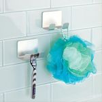 Set de 2 Ganchos Adhesivos Dobles Affixx de Aluminio Plateado para Baño y Pared