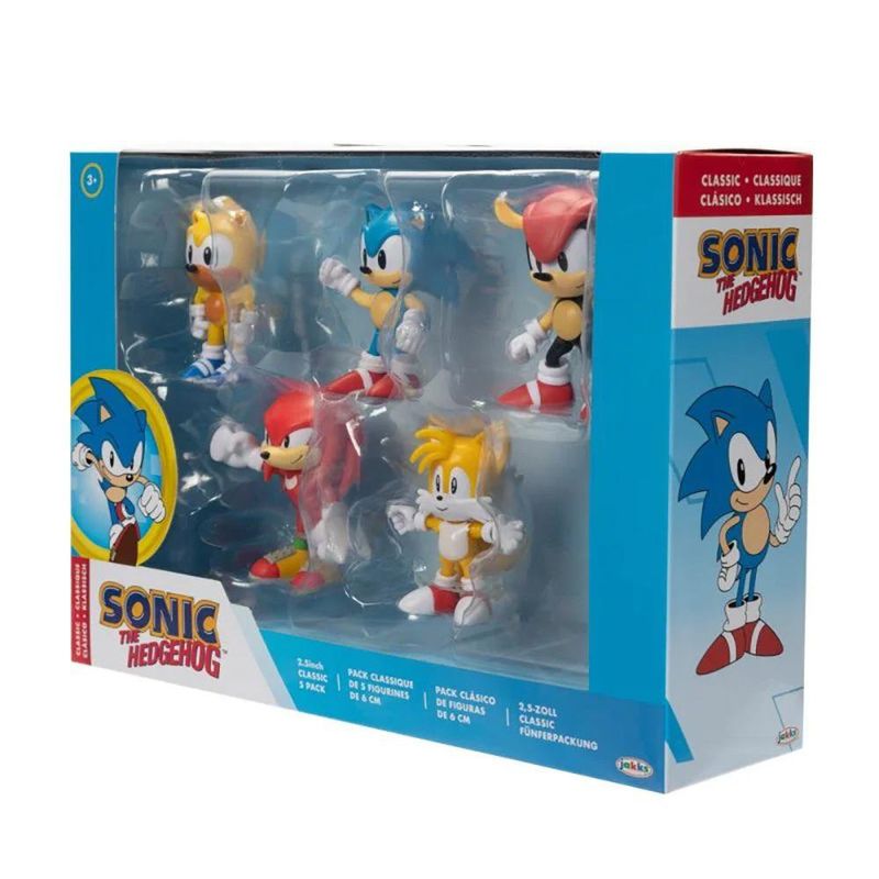 Set Clásico de 5 Figuras Sonic de 2.5 Plg con Sonic, Tails, Knuckles, Amy y Super Sonic