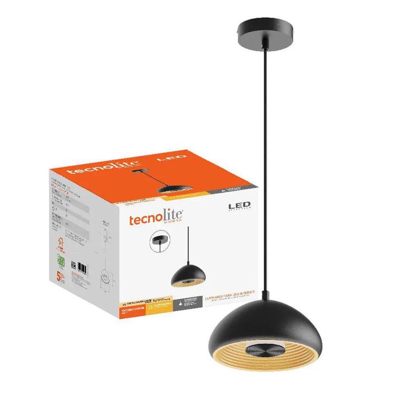 Lámpara Colgante LED de 15W Tipo Campana Luz Cálida Negra