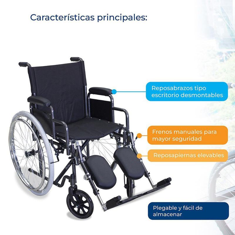 Silla de Ruedas con Reposapiés Elevables de Aluminio 65 x 26.5 x 88 cm Negra