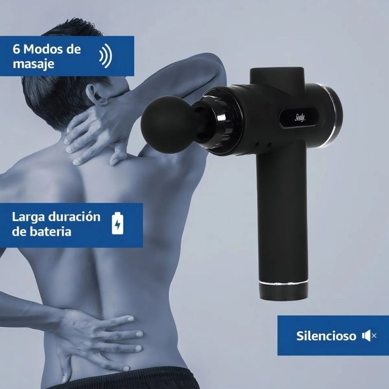 Pistola de Masaje de Percusión con 4 Cabezales y 6 Intensidades Color Negro