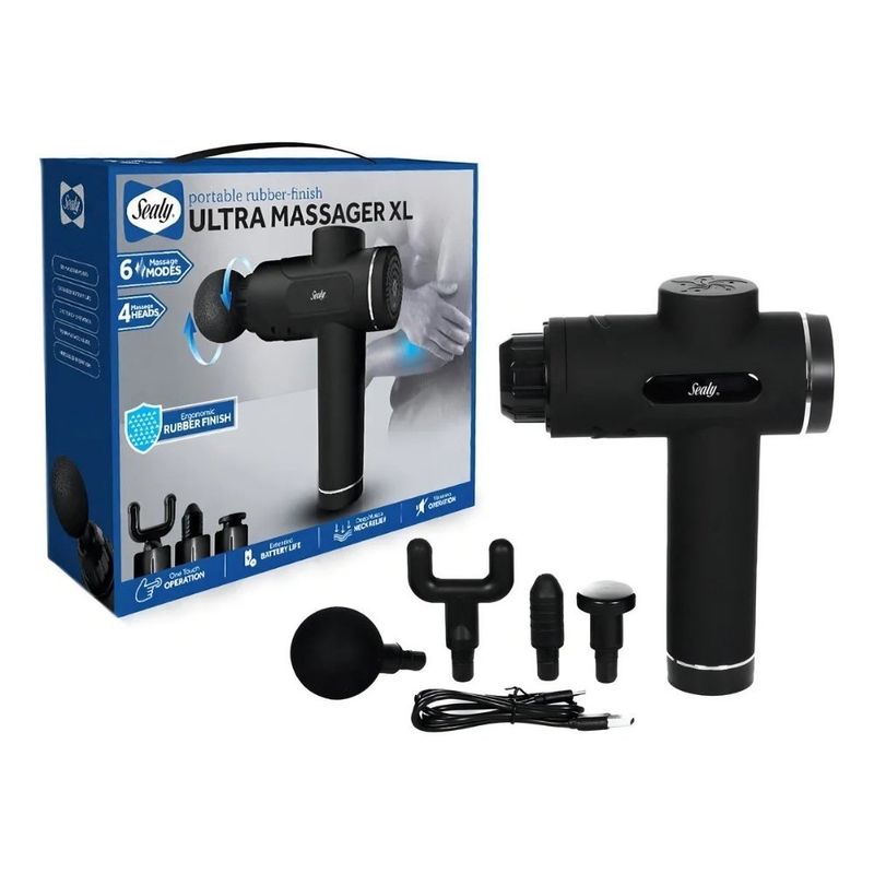 Pistola de Masaje de Percusión con 4 Cabezales y 6 Intensidades Color Negro