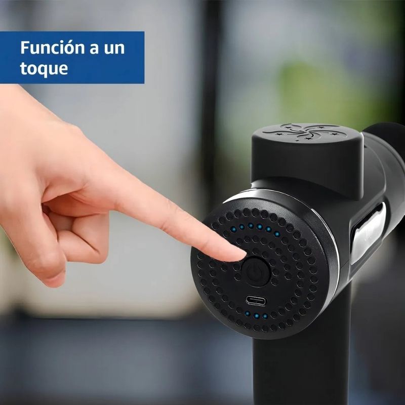Pistola de Masaje de Percusión con 4 Cabezales y 6 Intensidades Color Negro
