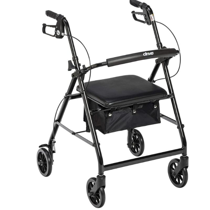 Andador Rollator de 4 Ruedas con Asiento Plegable y Frenos Manuales Color Negro